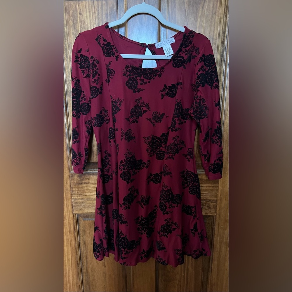 Red Formal Dress with Black Velvet Roses